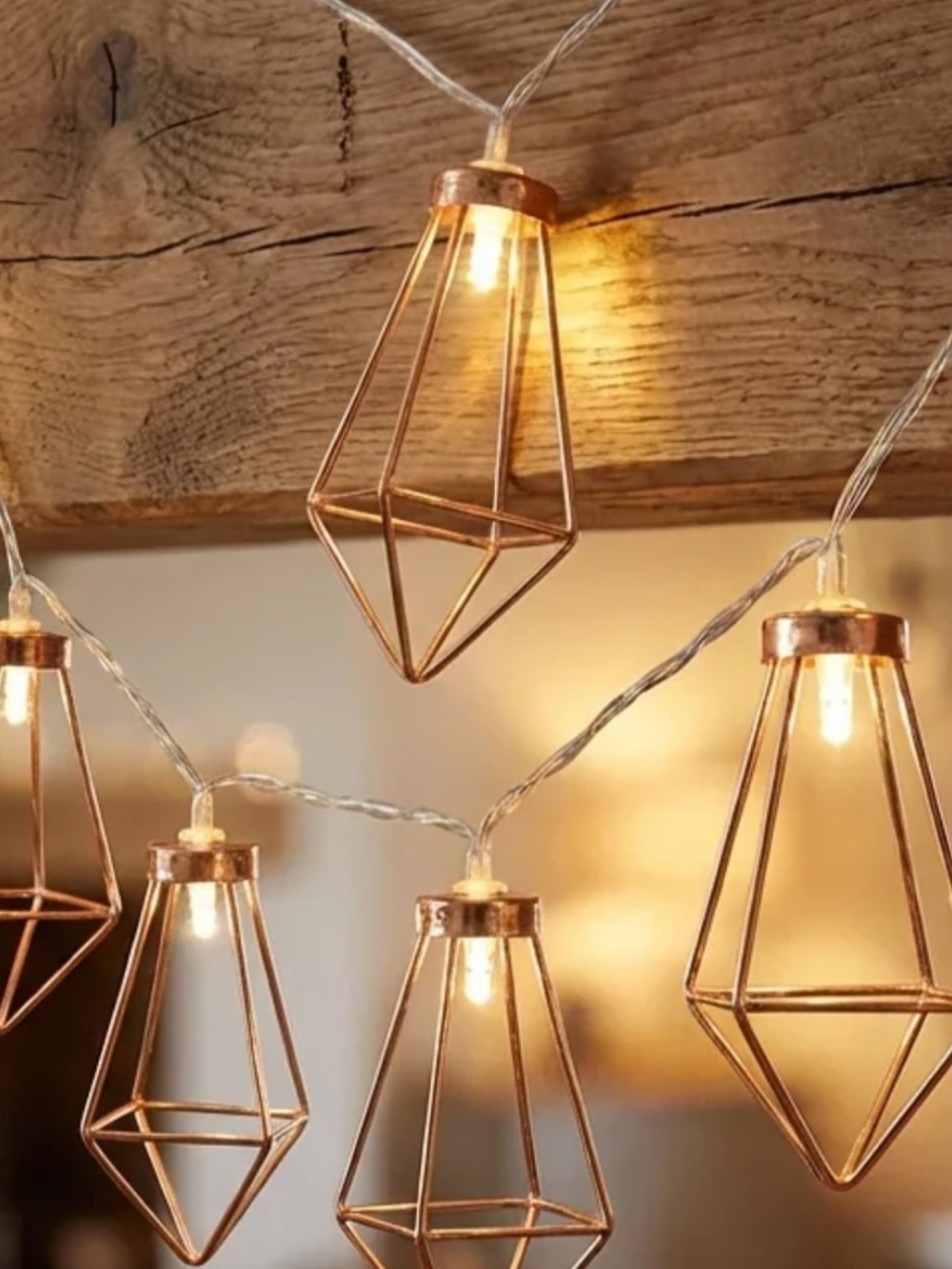 Copper Geometric Cage Battery String Lights - Home Holiday